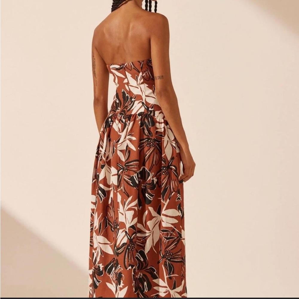 Shona Joy Strapless Pleated Sundress in Brown and Orange - Picture 3 of 5